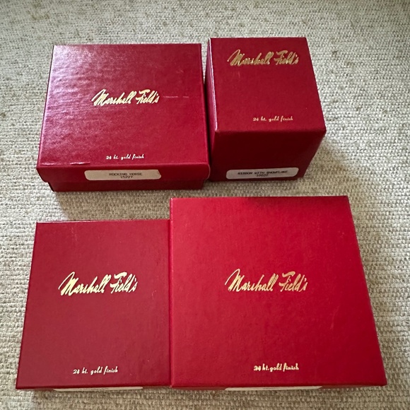 Lot of 4 Marshall Field's 24K Gold Plated Christmas Ornaments in Red Boxes VTG - Picture 1 of 6